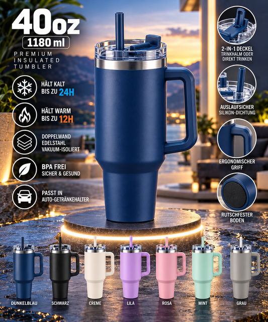 40oz Premium Thermobecher in Navy – TrendHive Edition